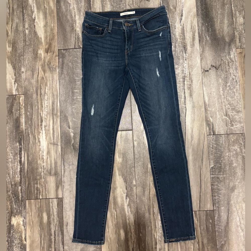 Levi Strauss 711 Skinny Denim Jeans Sz 27 Distressed Mid Blue
